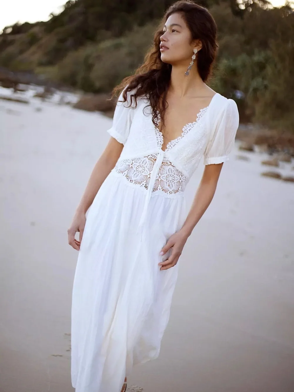 Free People White Backless Maxi Dress with Lace Bodice - Picture 4 of 5